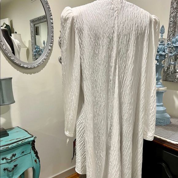 Vintage 80s Puff Sleeve Crinkle Maxi Duster Top - Picture 6 of 14